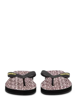 Animal Print Flip Flops With Logo Detail