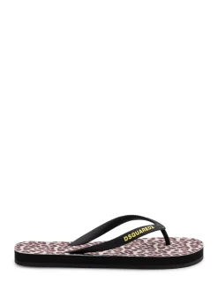 Animal Print Flip Flops With Logo Detail