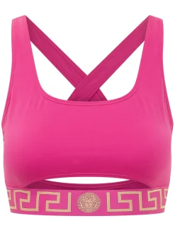 Bikini Top with Crossed Straps and Logo Band