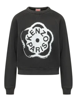 Black Sweatshirt with Circular Floral Print
