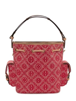 Bucket Bag with Monogram Pattern and Side Pockets