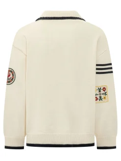 Buttoned Cardigan with Embroidered Patches