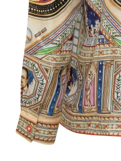 Camicia a Maniche Lunghe con Collo Cuban Stampa Artistica