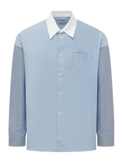 Camicia con Colletto a Contrasto e Tasca Applicata