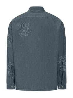 Camicia Denim con Ricami e Tasca Applicata