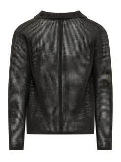 Cardigan Traforato a Rete con Tasche