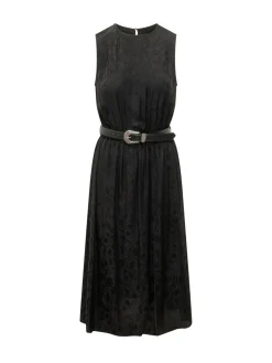Caserta Sleeveless Dress with Belt and Jacquard Pattern