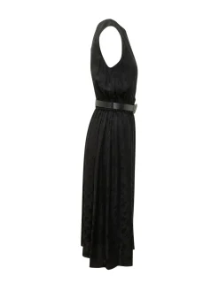 Caserta Sleeveless Dress with Belt and Jacquard Pattern