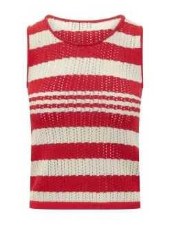 Cotton Tank Top with Striped Openwork Knit