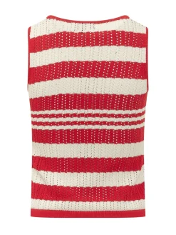 Cotton Tank Top with Striped Openwork Knit