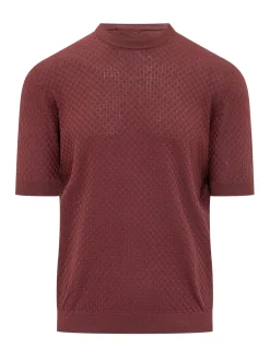 Crewneck Short Sleeve Knit Top with Geometric Pattern