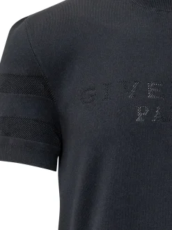 Crew Neck Short Sleeve Sweater with Mesh Inserts