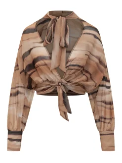 Cropped Blouse with Bow and Print