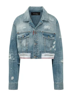 Cropped Denim Jacket with Pockets and Buttons