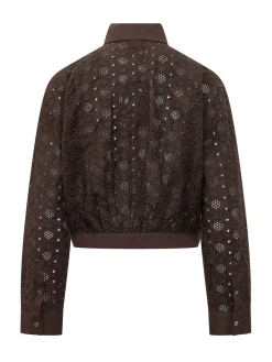 Cropped Shirt with Broderie and Collar