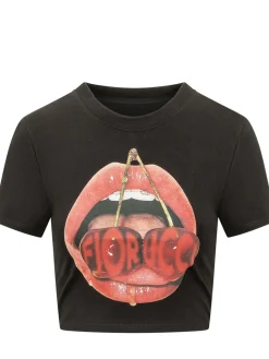 Cropped T-shirt with Graphic Print