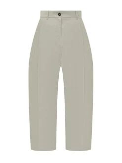 Curved Leg Trousers with Pleats