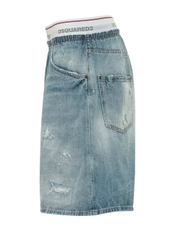 Denim Bermuda with Distressed Effect