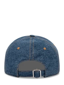 Denim Cap with Curved Visor and Embroidered Logo