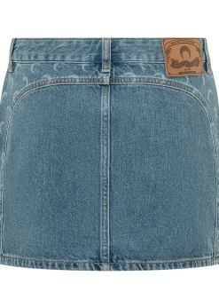 Denim Mini Skirt with Front Zips