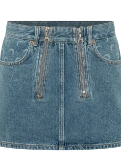 Denim Mini Skirt with Front Zips