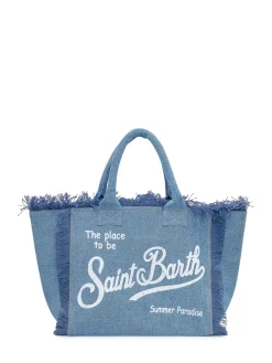 Denim Shoulder Bag with Fringes