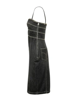 Denim Stone Dress with Straps and Embellishments
