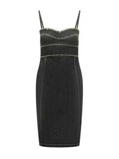 Denim Stone Dress with Straps and Embellishments