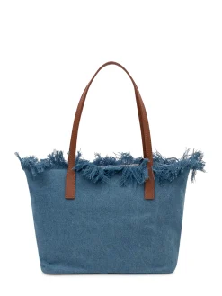Denim Tote Bag City with Handles and Frayed Edge