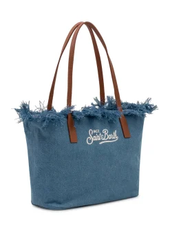 Denim Tote Bag City with Handles and Frayed Edge