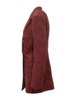 Double-Breasted Pinstripe Blazer with Peak Lapels