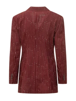 Double-Breasted Pinstripe Blazer with Peak Lapels