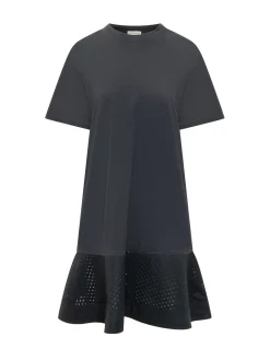 Dress with Short Sleeves and Eyelet Flounce Hem