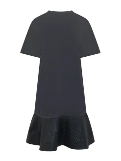 Dress with Short Sleeves and Eyelet Flounce Hem