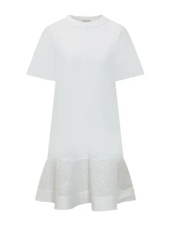 Dress with Short Sleeves and Eyelet Flounce Hem