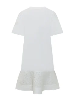 Dress with Short Sleeves and Eyelet Flounce Hem