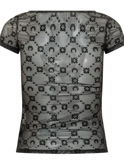Embroidered Sheer Roundneck Top