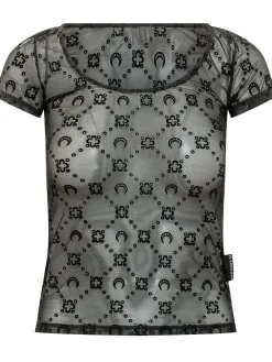 Embroidered Sheer Roundneck Top