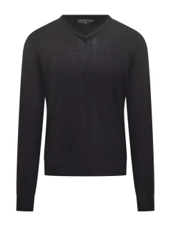 Filippo De Laurentiis Black Wool V-Neck Sweater