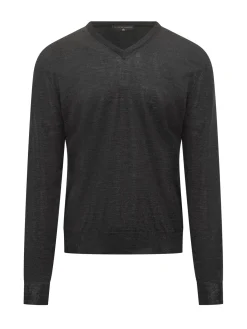 Filippo De Laurentiis Grey Wool V-Neck Sweater