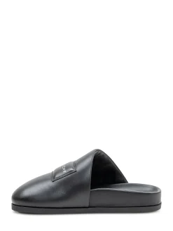 Flat Mule with Smooth Upper and Logo