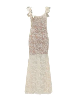 Floral Lace Maxi Dress with Ruffle Straps