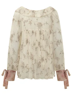 Floral Print Blouse with Ties