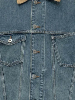 Giacca in Denim con Colletto in Velluto a Coste