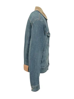 Giacca in Denim con Colletto in Velluto a Coste
