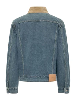 Giacca in Denim con Colletto in Velluto a Coste