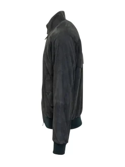 Giacca in Suede con Zip e Collo Alto
