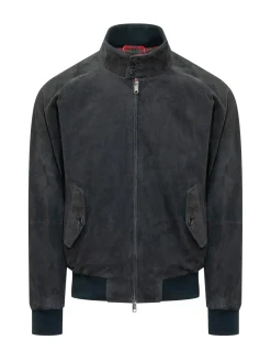 Giacca in Suede con Zip e Collo Alto