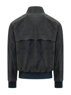 Giacca in Suede con Zip e Collo Alto