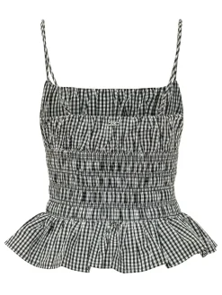 Gingham Smocked Top with Ruffle Hem